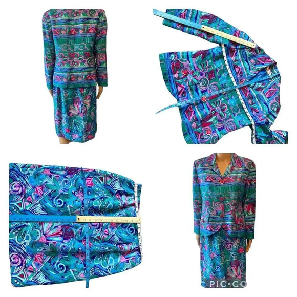 Anne Crimmins for Umi Collections Y2K 100% Silk Matching Blazer & Skirt Lady 12 - Picture 1 of 10